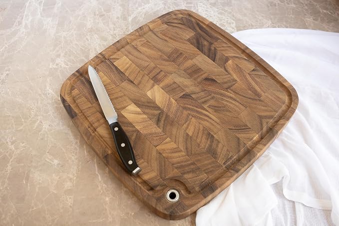 Ironwood Gourmet Carolina Acacia Wood Chopping Board, 14" End Grain Butcher Block Cutting Board With Juice Channel