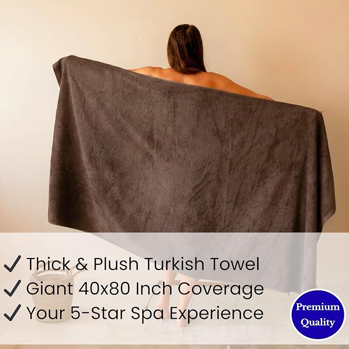 SALBAKOS 100% Turkish Cotton Bath Sheet 40x80 (1-Piece, Chocolate Brown) | Extra Large Jumbo Oversized Bathroom and Beach Towel, Super Soft Highly Absorbent Thick Premium Hotel Quality, Made in Turkey