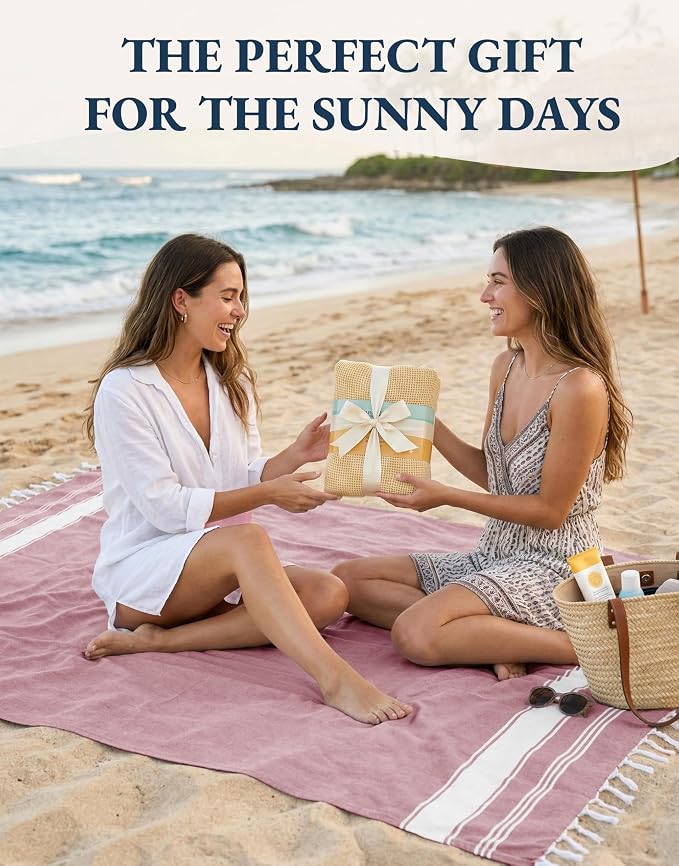 LANE LINEN Beach Towel 4 Pcs, Turkish Beach Towel Set, Soft - Cashmere Rose | Pre-Washed Pool Towels - 39"x71", Vacation Essential - Machine Washable, Travel & Camping - Super Absorbent, Reinforced Hems