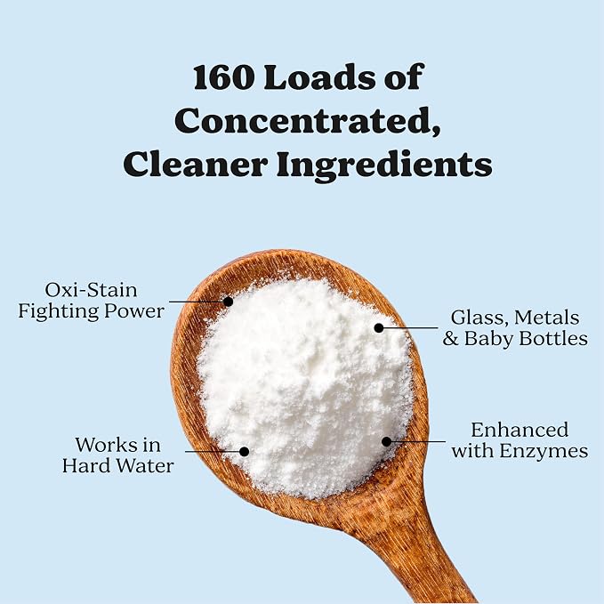 Pronounce Dishwasher Detergent Powder - Cleaner Ingredients, Fragrance Free - Ultra Concentrated, Cuts Grease and Grime, Dishwasher Pods Alternative. (160 Loads, Unscented).