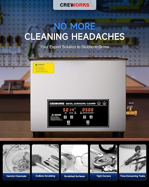 CREWORKS 360W 15L Stainless Steel Cleaning Machine, 4 gal Ultrasound Cleaner with Heater and Timer, Digital Sonic Cleaning Machine for Professional Jewelry Tool Watch Glasses Retainer Parts Cleaning