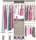 Besiost 4FT Small Closet System with 3 Fabric Drawers, 48'' Closet Organizer System With 3 Adjustable Shelves, Flexible Built-In Clothes Garment Rack for Small Space, 48"L x 13"W x 71"H, White Oak