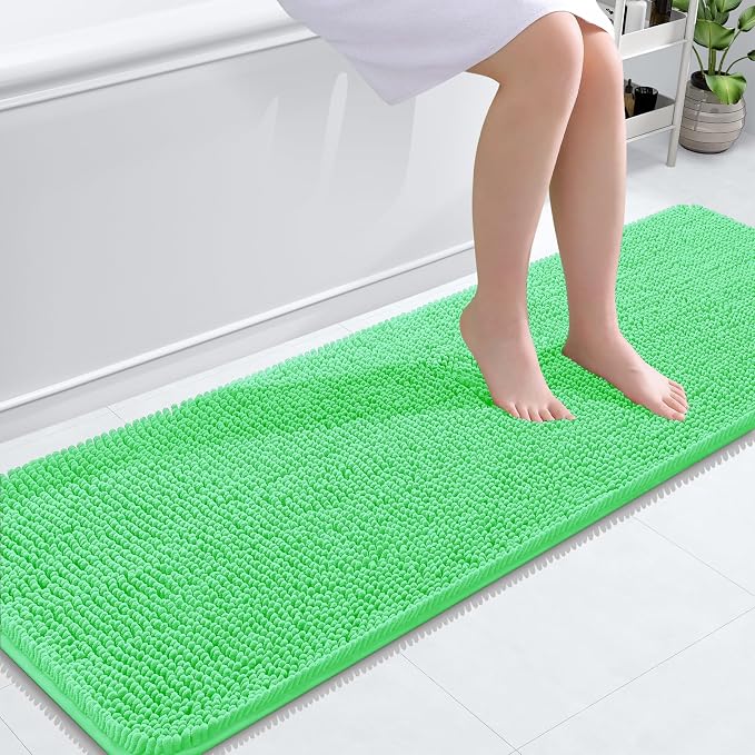 OLANLY Bathroom Runner Rugs 59x20, Soft Absorbent Chenille Bath Rugs, Rubber Backing Quick Dry, Machine Washable Long Bath Mats for Bathroom Floor, Tub and Shower, Home Decor Accessories, Mint Green