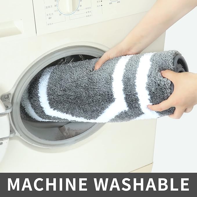 COSY HOMEER Extra Thick Bath Linen Sets Rugs - Anti-Slip Bath Mats Soft Plush 100% Strong Polyester Living Room Bathroom Water Absorbent(Grey,24x48 - Inches)