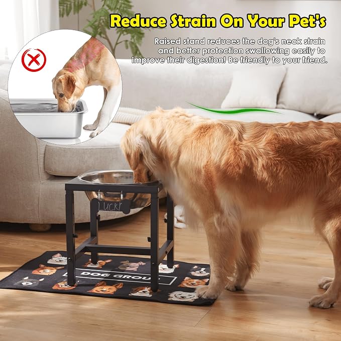 ADENGL 1.32 Gallon Elevated Dog Water Bowl for Large Dogs, 4-Height Adjustable (13–18'') Raised Stainless Steel Bowl with Spill-Proof Mat & Sturdy Metal Stand, Easy-Clean Feeder for Indoor/Outdoor Use