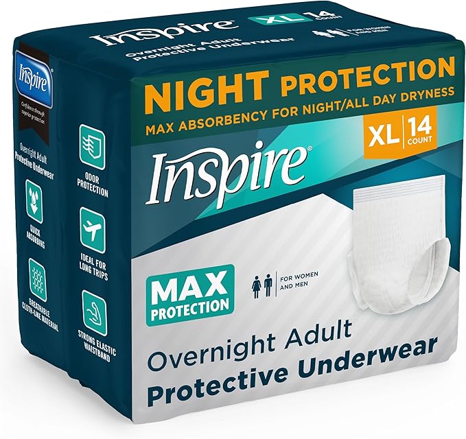 Inspire Adult Diapers Women or Men - MAX Absorbency | Our Most Absorbent and Dry, Incontinence Underwear for Women or Men | Leak Proof Diaper Overnight or Daytime for Heavy