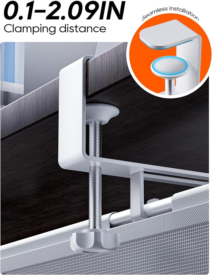 27" No Drill Under Desk Cable Management Tray (White) | Fire-Resistant Thickened Nylon Material, Clip-on Cord Organizer to Hide Power Strip, Heat Dissipation Mesh Design, for Office
