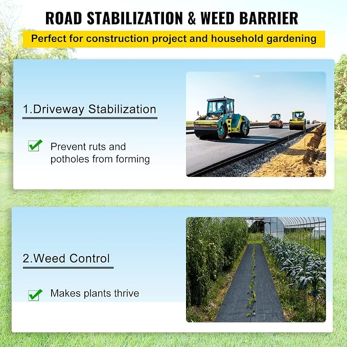 VEVOR Weed Fabric Barrier Heavy Duty, 12.5x50ft 3.5oz Weed Blocker, Woven Landscape, Garden Weed Barrier, Weed Control Fabric Ground Cover, Geotextile, Gardening Mat, Black