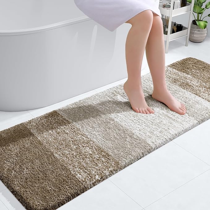 OLANLY Bathroom Runner Rugs Mat 59x20, Extra Soft Absorbent Microfiber Bath Rugs, Rubber Backing, Quick Dry, Washable Long Bath Mats for Bathroom Floor, Tub and Shower, Home Decor Accessories, Coffee