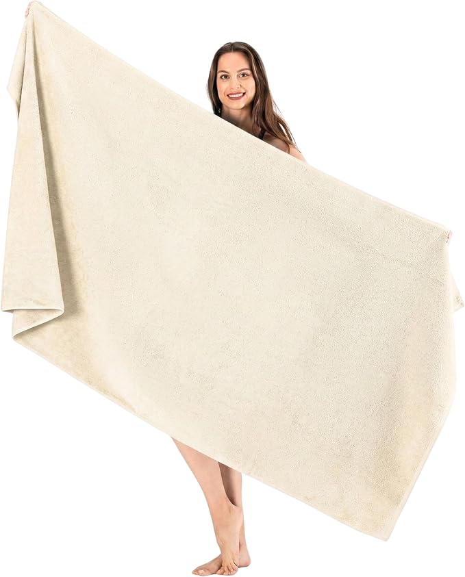 SALBAKOS Luxury 100% Turkish Cotton Bath Sheet 40x80 in (1-Piece, Ivory) | Extra Large Jumbo Oversized Bathroom and Beach Towel, Super Soft Highly Absorbent Thick Premium Hotel Quality, Made in Turkey