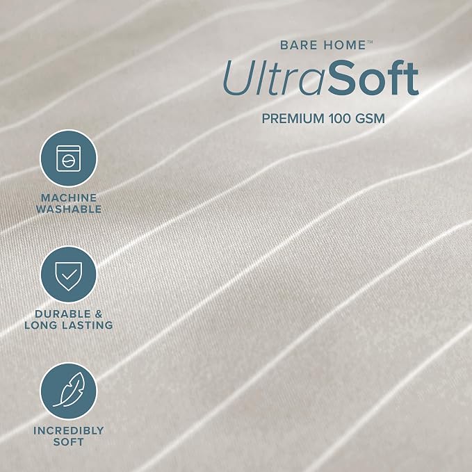 Bare Home Bedding Duvet Cover Extra Long Size - Premium 1800 Super Soft Collection - Lightweight, Cooling - Soft Textured (Twin/Twin XL, Pinstripe - Stone/White)