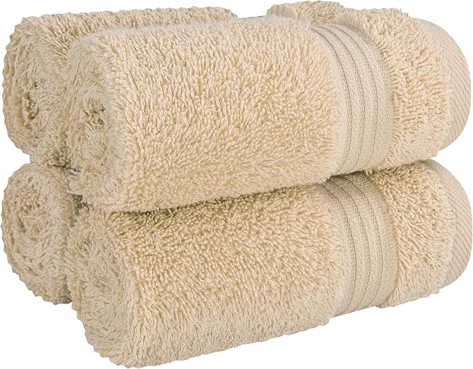 Cotton Paradise 100% Cotton Turkish Towel Set, Soft Absorbent Quick Dry, 4 Piece Washcloth Set, Beige