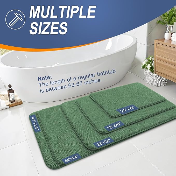 OLANLY Memory Foam Bathroom Runner Rugs 47x20, Long Bath Mats, Olive Green | Soft Quick Dry Bath Mats, Non-Slip, Absorbent Machine Washable Mat for Bathroom Floor, Tub and Shower, Home Decor Accessories