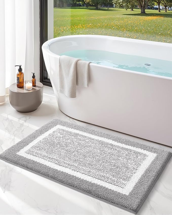 Color&Geometry Simple and Stylish Long Bathroom Rugs Runner Non Slip, 24"x59" Gray Bath Runner Rug, Absorbent, Soft, Washable, Microfiber Bath Mat Bathroom Carpet