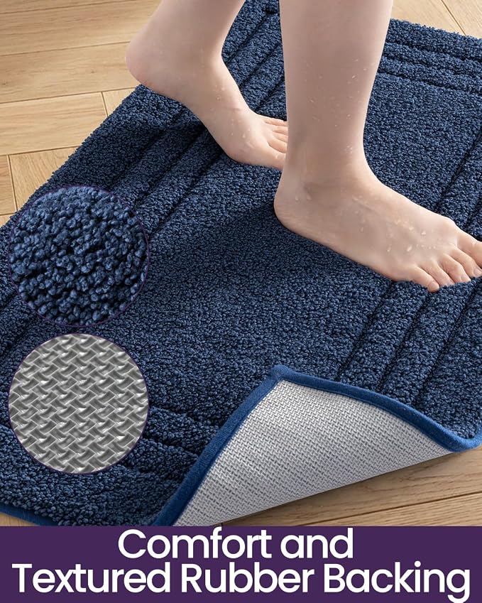 DEXI Bath Mats Bathroom Rug Non Slip Bathmat, 24x16 Navy Blue | Soft Microfiber Carpet, Washable, Absorbent Quick Dry for Shower Floor Sink