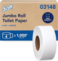 Scott Professional High-Capacity Jumbo Roll Toilet Paper, Bulk (03148), 2-Ply, Septic Safe, White, Non-Perforated, Compact for Easy Storage (4 Rolls at 1,000' Each, 4,000'/Case)