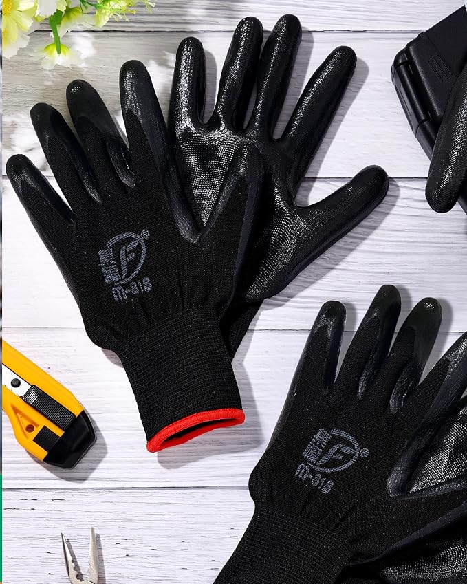 Thenshop 96 Pairs Work Bulk Gloves for Men Women Rubber Coated Safety Garden Gloves for Gardening