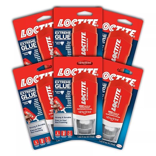 Loctite Extreme Glue, Clear, 1.62 fl oz Tube, 6 Pack - Strong All Purpose Glue for Wood, Metal, Leather, Crafts & Repair, Pastic, & More