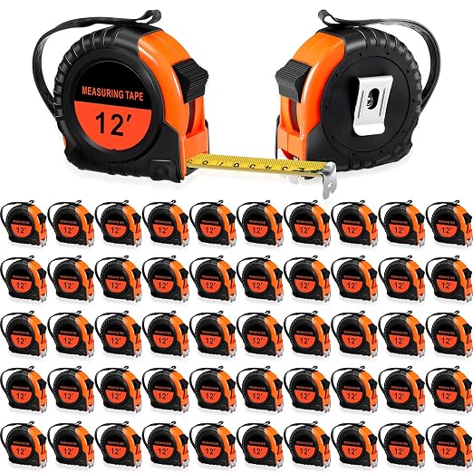 Copkim 50 Pieces Tape Measure Retractable and Easy Read with Fractions Marked Easy Read Basics Self Locking Measuring Tape Bulk for Engineer Contractors(12 Ft,Orange)
