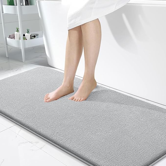 OLANLY Memory Foam Bathroom Runner Rugs 47x24, Long Bath Mats, Light Grey | Soft Quick Dry Bath Mats, Non-Slip, Absorbent Machine Washable Mat for Bathroom Floor, Tub and Shower, Home Decor Accessories