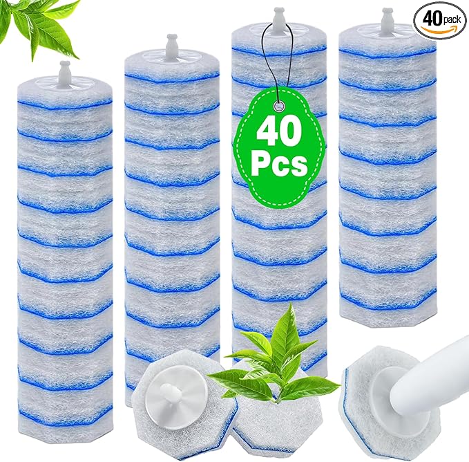 40 Count Toilet Bowl Wand Refills for Clorox, 4X Cleaning Power Toilet Bowl Cleaner Refill Pads for Clorox Wand System, Disposable Toilet Brush for Bathroom Cleaning