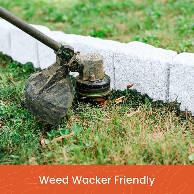 Landscape Edging | Garden Edging Border | Polyrock Blocks for Lawn Edging, Flower Beds & Yard Edging – 4 Pack | Each Section Has 6 Blocks 48" L x 4" W x 6.5" H | 8 Spikes | Limewash
