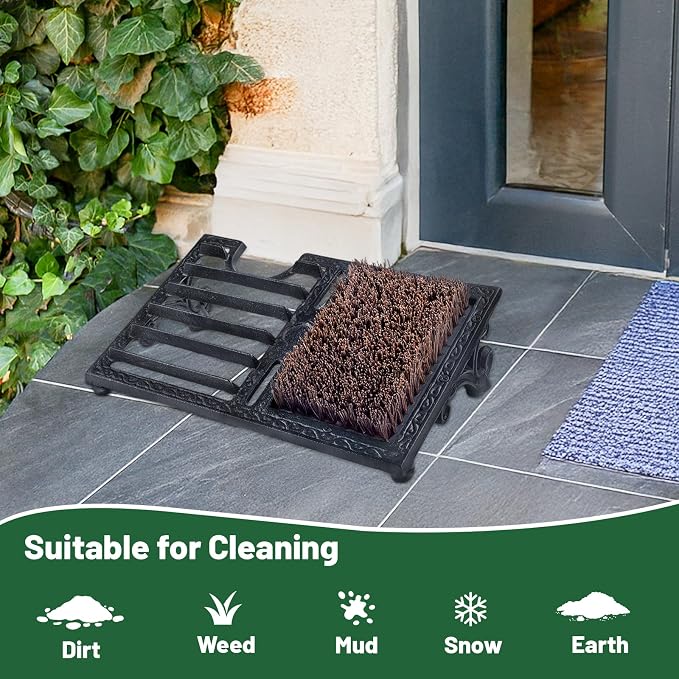 Cast Iron Boot Brush Scraper Outdoor，Heavy Duty Shoe Scrapers with Brushes, Boot Scrubber and Boot Cleaner Brush for Entryway, Garden, Farm