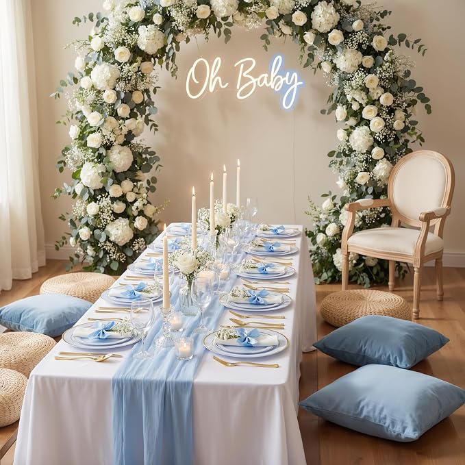 WDF Partyware 175PCS Blue Plates Disposable - Baby Blue Plastic Plates - 25Guests Plastic Dinnerware with Rolled Napkins for Wedding/Birthday/Baby Shower