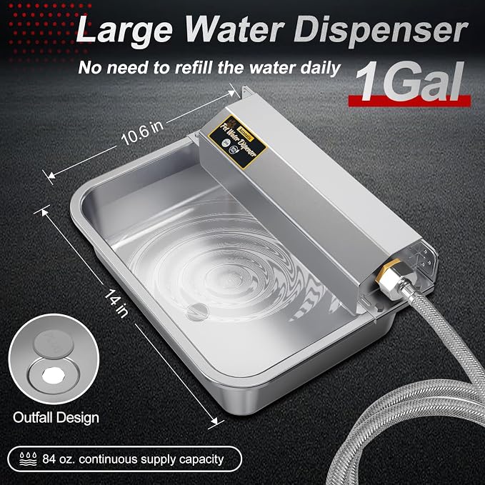 1Gal/3.8L Automatic Water Dispenser for Dogs, Patented Automatic Dog Water Bowl Dispenser, Stainless Steel Water Bowl for Livestock Chicken, Outdoor Dog Water Feeder Fit 3/4'' GHT Faucet
