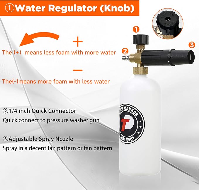 Tool Daily Short Pressure Washer Gun with Foam Cannon, 15° Curved Car Wash Brush with Long Handle, 5 Nozzle Tips, 1/4” Quick Connect