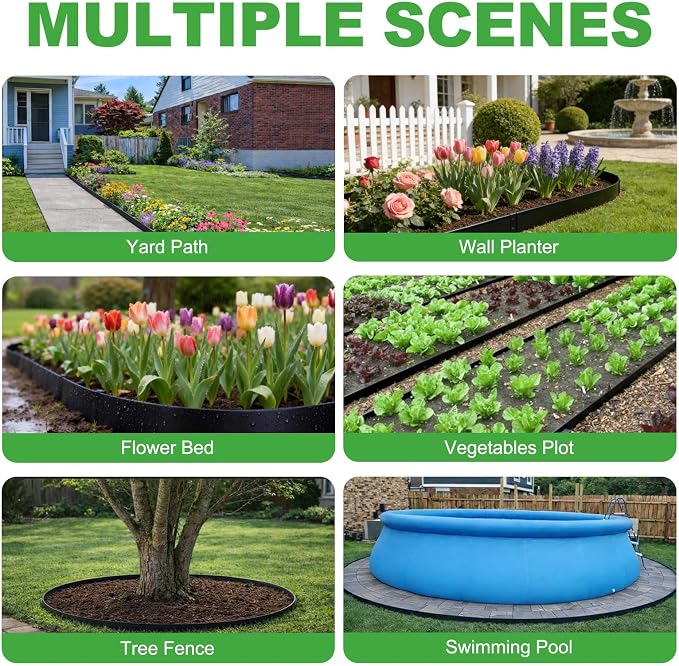 4-Pack Metal Landscape Edging (13ft Total), 40" x 6.5" Steel Garden Edging Border w/ 4 Stakes, Rustproof Hammer-in Edging for Landscaping, Lawn, Yard, Tree Rings, Flower Beds