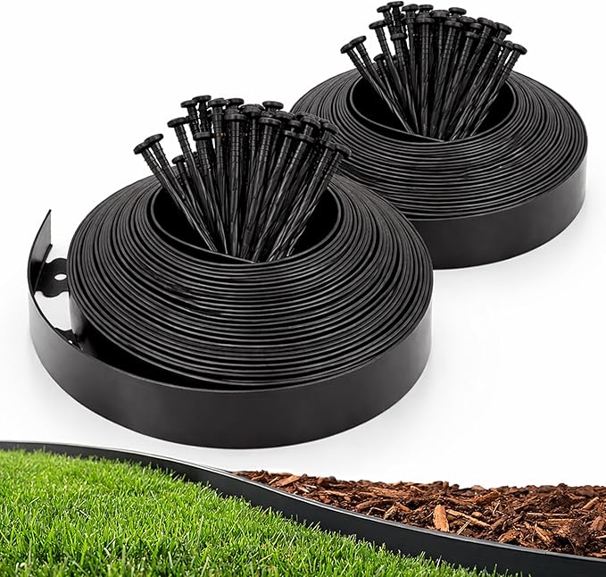 Gardzen 1.5" x80' Landscape Edging Kit with 100 Spikes | Garden Edging Coil for Lawn Borders and Landscape Projects, Easy No Dig Installation with Durable Ground Stakes Included