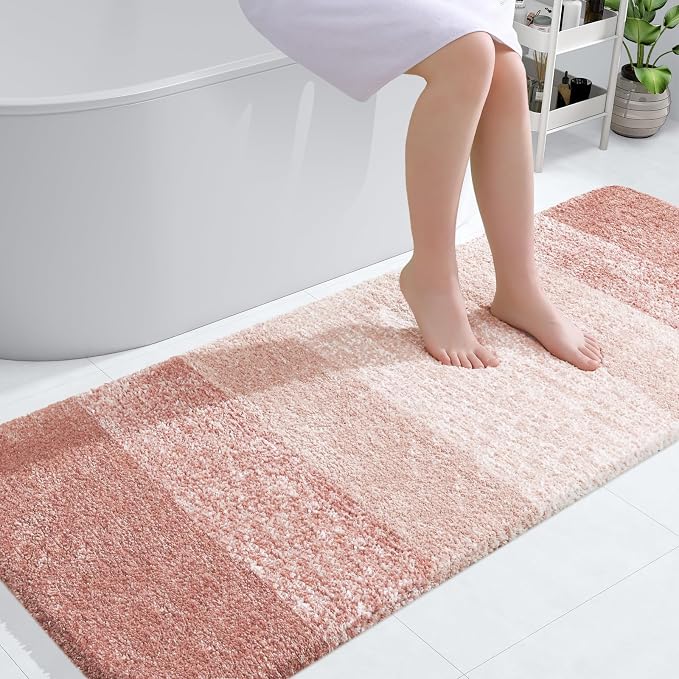OLANLY Bathroom Runner Rugs Mat 59x24, Extra Soft Absorbent Microfiber Bath Rugs, Rubber Backing, Quick Dry, Washable Long Bath Mats for Bathroom Floor, Tub and Shower, Home Decor Accessories, Peach