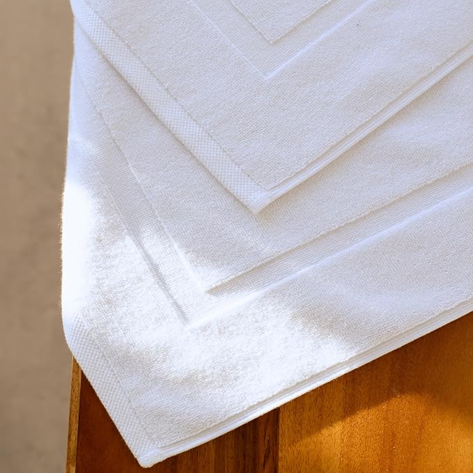 SALBAKOS 2-Piece 100% Turkish Cotton Bath Mat Towel, 20x34 inch, White | Bathroom Floor Towels, Thick Soft Most Absorbent Quick-Dry Durable Large Size Foot Rug, Premium Hotel Quality Made in Turkey