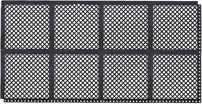 Interlocking Rubber Floor Mats 21”x21” 8 Pack - Open Grid Drainage Tiles, Non-Slip for Deck, Patio, Pool, Garage & Wet Areas