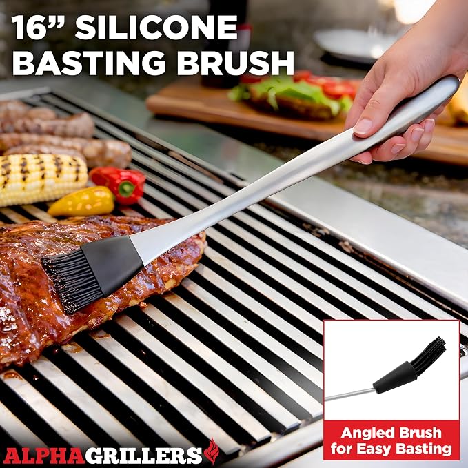 Alpha Grillers Grilling Accessories - BBQ Accessories Grill Set with Spatula, Fork, Brush & Tongs - Outdoor Barbecue Utensils Fathers Day Gift for Dad Husband Men Him Boyfriend