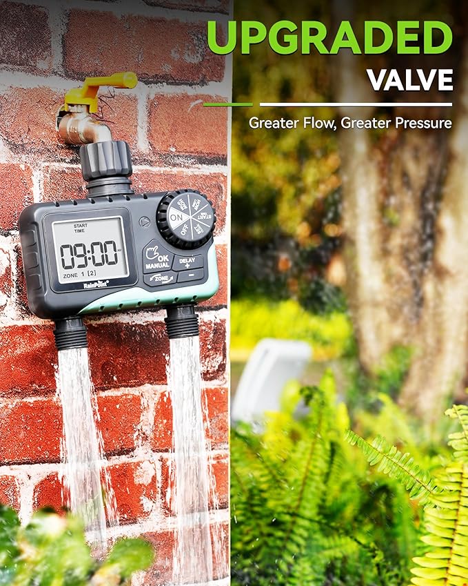 RAINPOINT Water Timer for Garden Hose - 2 Zone Sprinkler Timer with Rain Delay/Manual Watering/Automatic Irrigation for Yard Lawn