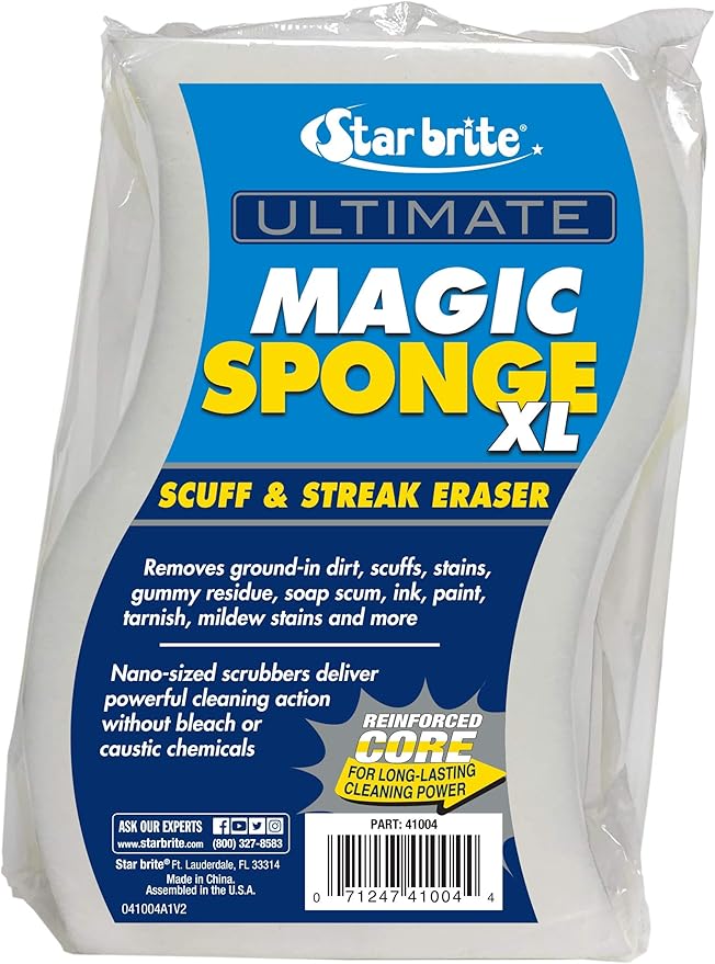 STAR BRITE XL Magic Sponge - 8 Pack - Extra Large, Long Lasting, Premium Melamine Boat Scuff Eraser - Multi-Purpose Scrubber - Bathroom, Kitchen, Floor, Bathtub, Toilet, Baseboard, Wall Cleaner