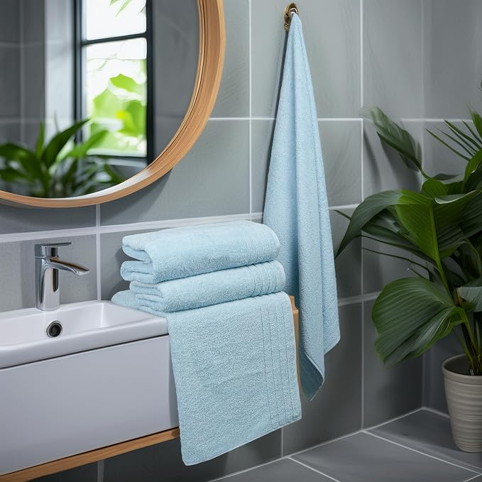 Tens Towels 4 Piece Extra Large Bath Towels 30 x 60 Inches, Sky Blue | 100% Cotton, Larger & Lighter Weight, Quicker to Dry, Super Soft and Absorbent, Perfect for Bathroom