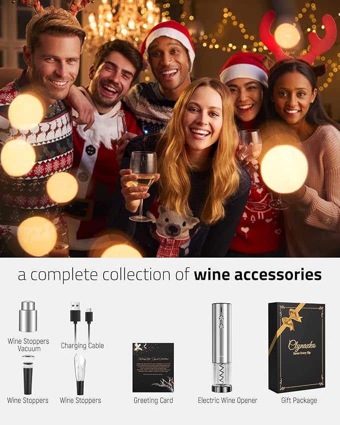 Electric Wine Opener Set - Premium Wine Gifts with Wine Opener, Foil Cutter, Wine Aerator, Vacuum Stopper, and Elegant Gift Box - Ideal Christmas Gift for Unforgettable Moments