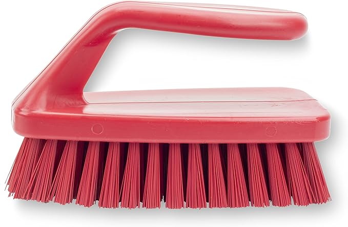 SPARTA Scrub Brush with Iron Shaped Handle and Stiff Bristles, Heavy Duty Scrubber Brush for Kitchen, Bathroom, Shower, Tile, Sink, Carpet and Bakepans, Polypropylene, 6 Inches, Red