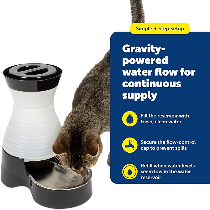 PetSafe Healthy Pet Water Station, 128 oz, Stainless Steel Bowl, Medium | Gravity-Fed Pet Water Fountain Keeps Cats or Small Dogs Hydrated, Stainless Steel Bowl Is Dishwasher Safe
