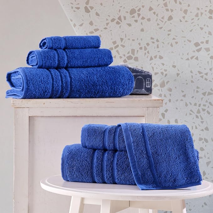 Hawmam Linen Royal Blue 6 Piece Bath Towels Set for Bathroom Original Turkish Cotton Soft, Absorbent and Premium 2 Bath Towels, 2 Hand Towels, 2 Washcloths