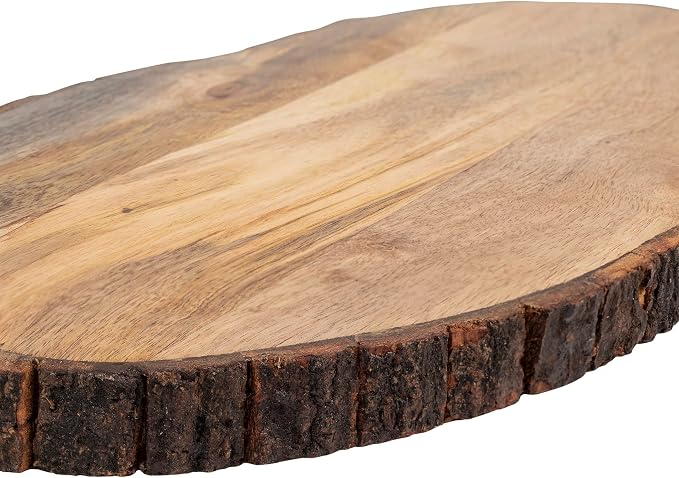 GoCraft Oval Wooden Cutting Board with Tree Bark Rim | Mango Wood Live Edge Chopping, Prep, Serve Board | Charcuterie Platter - 17" x 10"