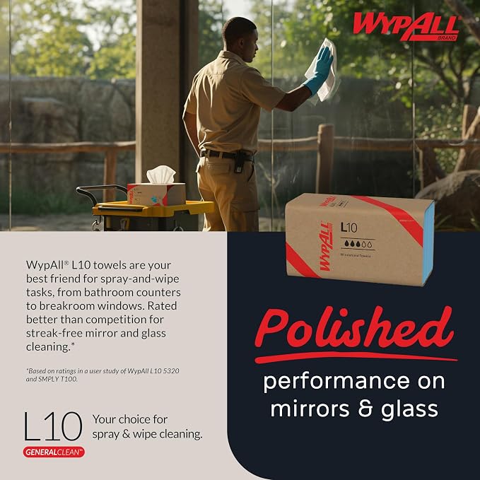 WypAll GeneralClean L10 Cloths Light Cleaning Wipes (05120), Windshield Towels, Bulk Paper Wipers, Blue (16 Packs of 140 Sheets, 2,400 Sheet Total)