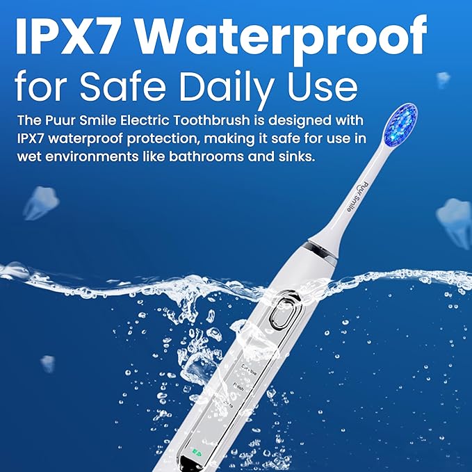Puur Smile Soft Bristle Electric Toothbrush - 2 (Blue led) Brush Heads for Adults | 4 Cleaning Modes with Smart Timer, IPX7 Waterproof, Long-Lasting Battery & Wireless Charging Base (White)