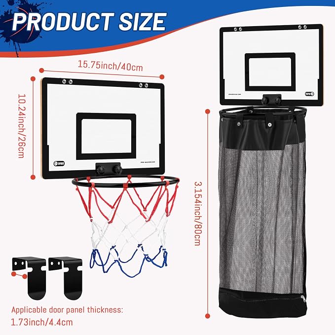 Basketball Hamper, 2-in-1 Wooden Laundry Basket for Boy/Teens/Bedroom | Hanging Dirty Clothes Storage Hamper with Basketball Hoop & Zipper for Space Saving, Over the Door, Dorm Bathroom Use