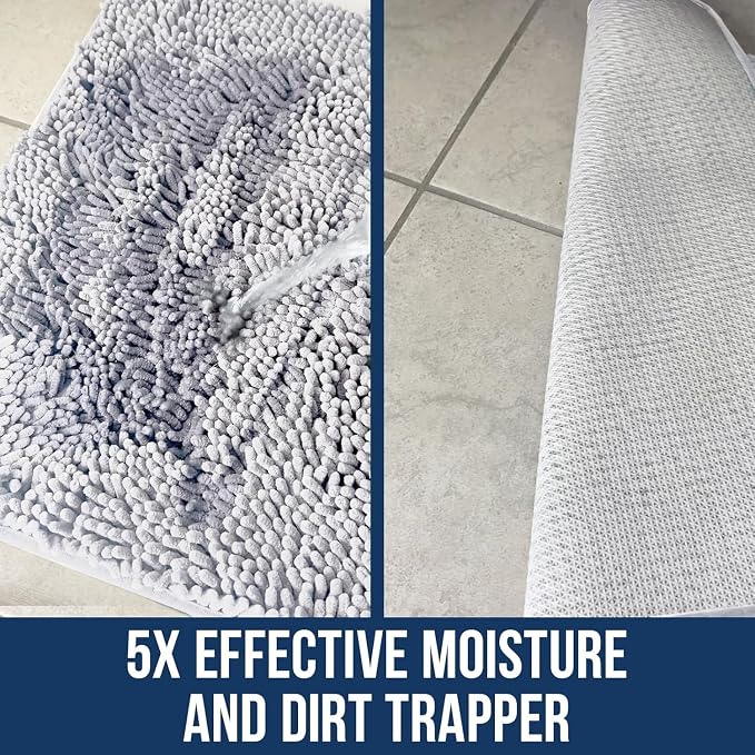 Muddy Mat® | Chenille Bathroom Rugs Quick Dry Microfiber Mats Non Slip Washable, Extra Thick, Soft and Highly Absorbent Bath Mats for Bathroom, Kitchen, and Shower Floor - White 24"x36"