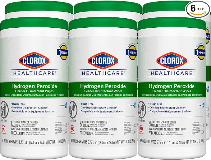 Clorox Healthcare Hydrogen Peroxide Cleaner Disinfectant Wipes, 6.75" x 9", 95 Count, Pack of 6 (Package May Vary)