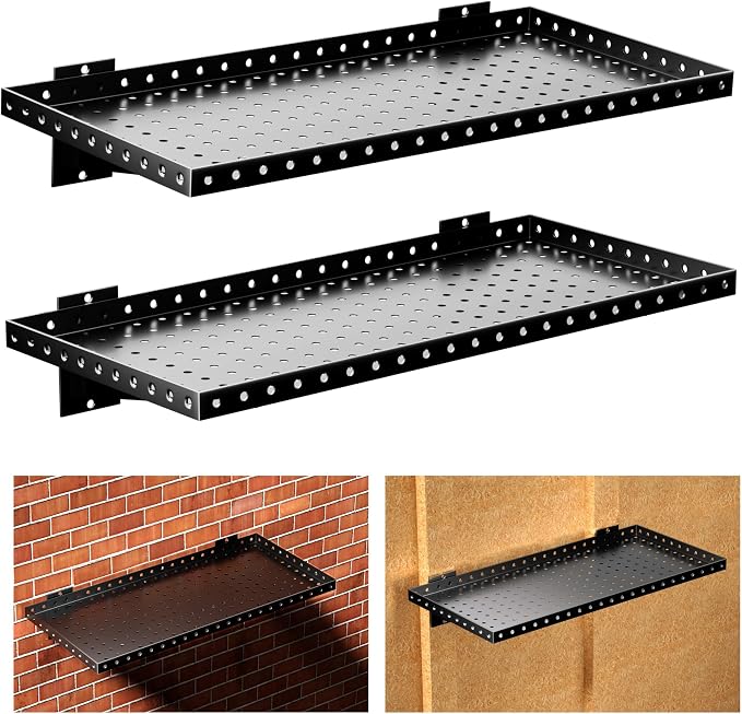 Garage Wall Shelving 2-Pack, 24"x12" Wall Mounted Shelves, Heavy Duty Shelves for Garage Storage, Holds Up to 100 lbs, Black